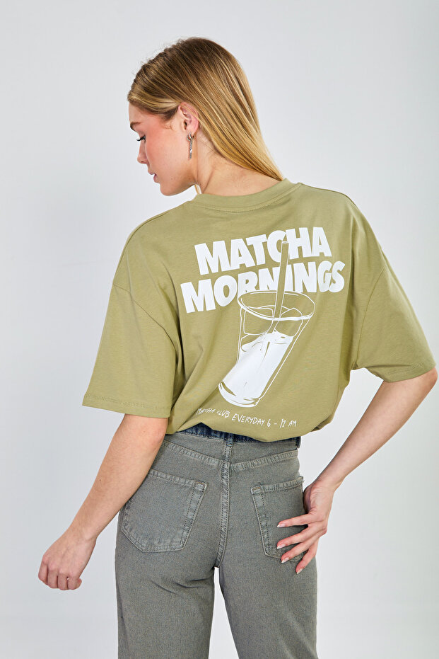 Women's Matcha Printed Oversize T-Shirt - Olive