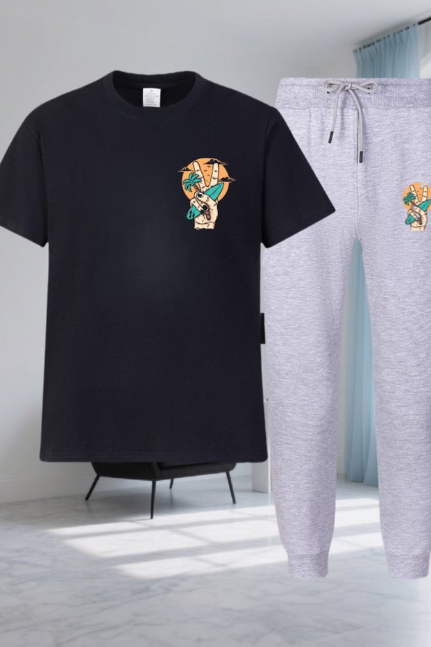 Unisex T-Shirt and Pants Set - Oversized T-Shirt and Pants Two-Piece Set
