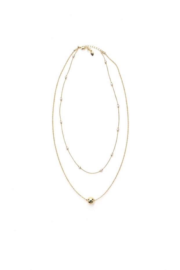 Gold Bead Figured Pearl Row Necklace