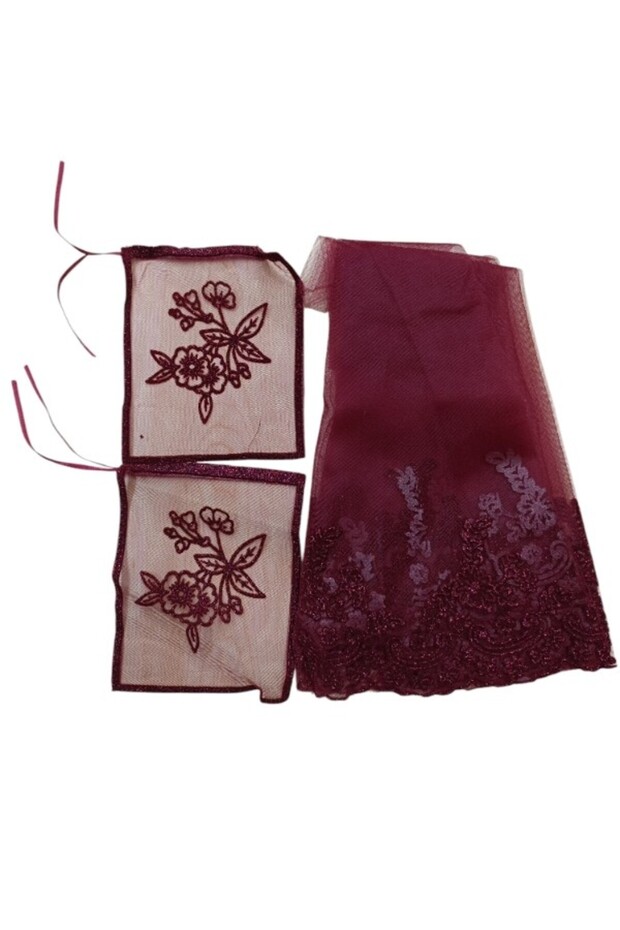 Henna Coverlet with Burgundy Bow and 2 Gloves