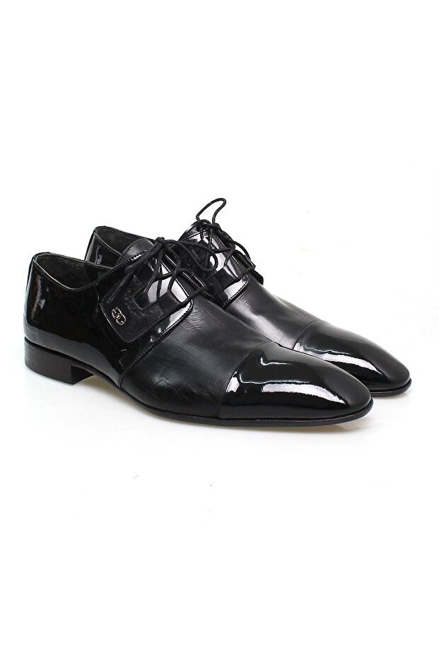 Black Color Lace-Up Genuine Leather Men's Shoes