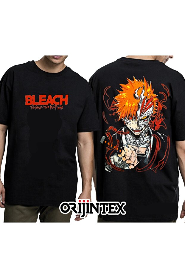 Bleach Thousand Year Blood War Ichigo Kurosaki Front and Back Printed Unisex Black Tshirt