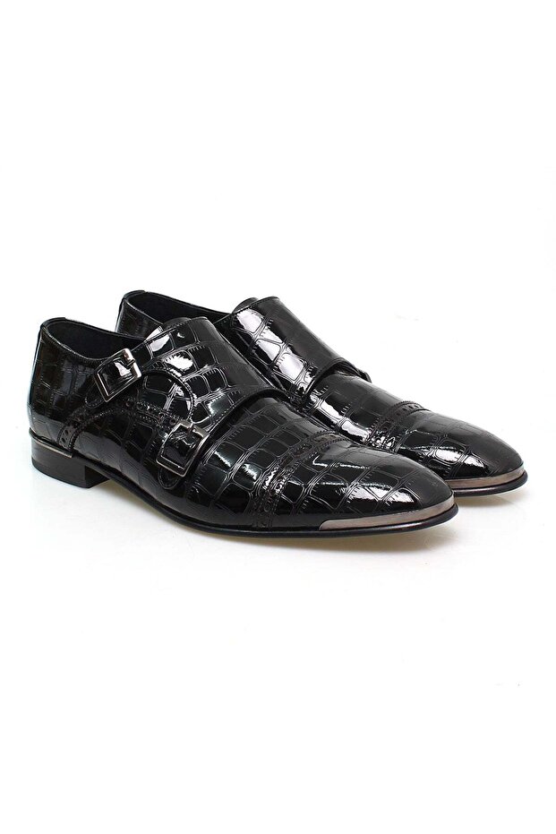Black Color Laceless Genuine Leather Men's Shoes