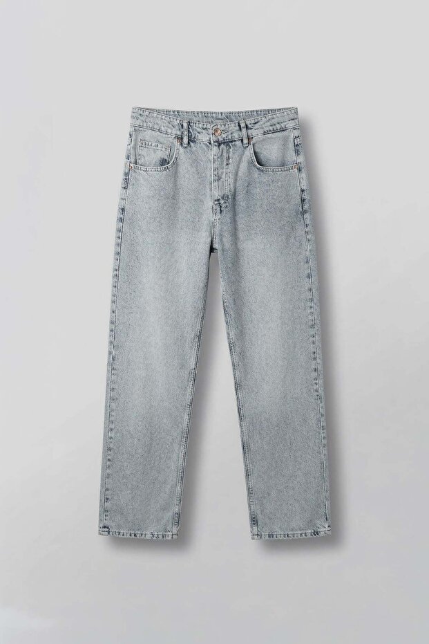 Men's Baggy Fit Washed Comfortable Cut Jeans Trousers Ice Blue