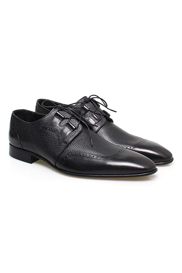 Black Color Lace-Up Genuine Leather Men's Shoes