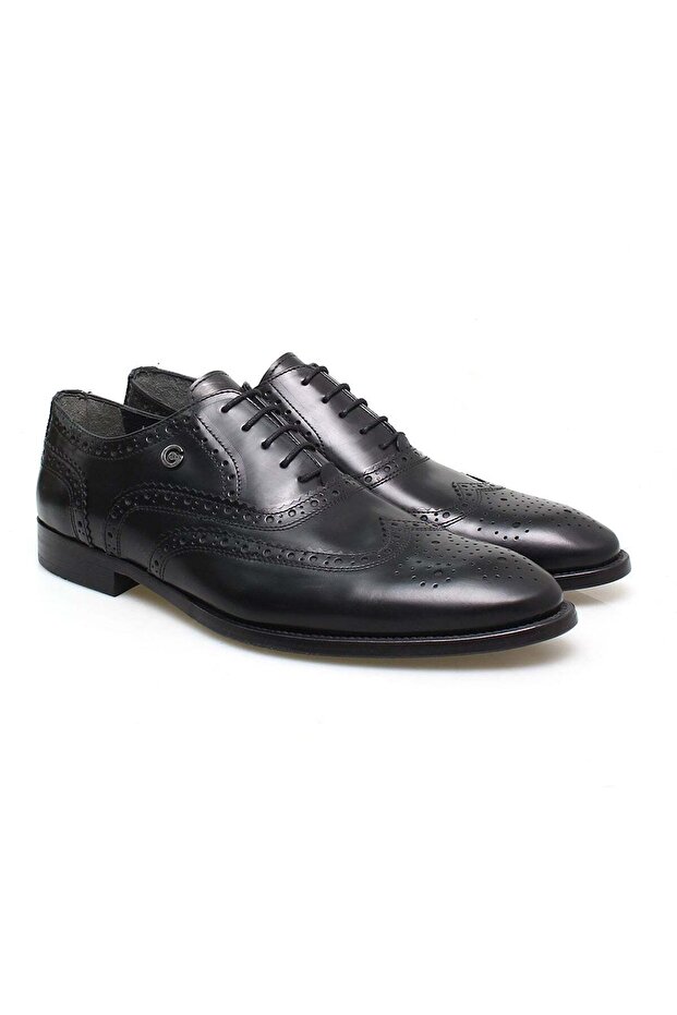 Black Color Lace-Up Genuine Leather Leather Sole Men's Shoes