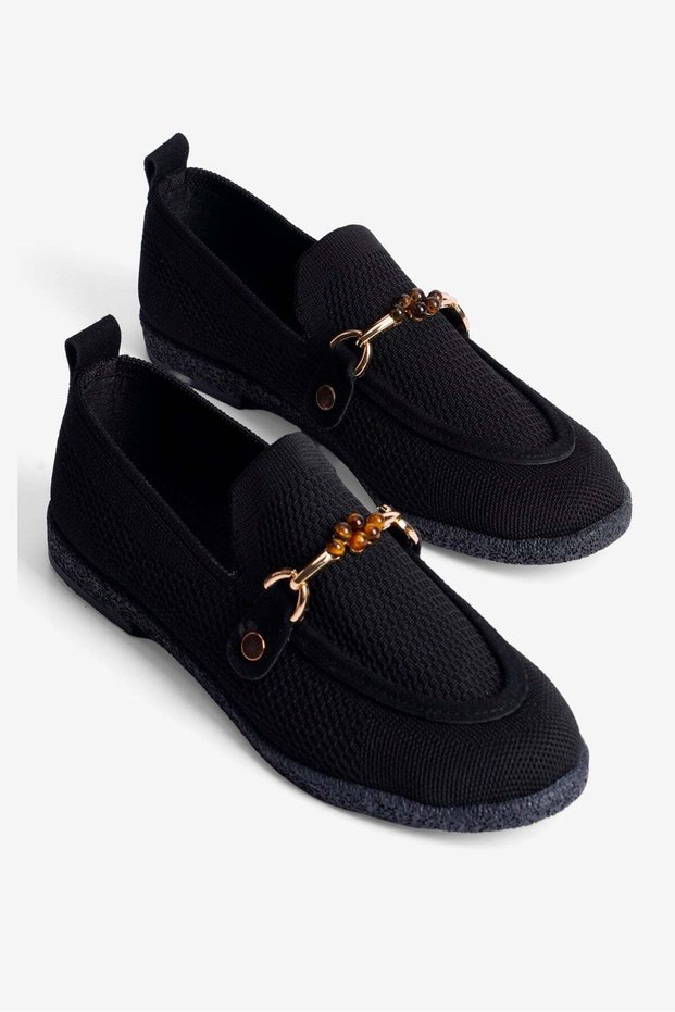 Women's Knitwear Loafer Babet Gold Detailed Ares Black