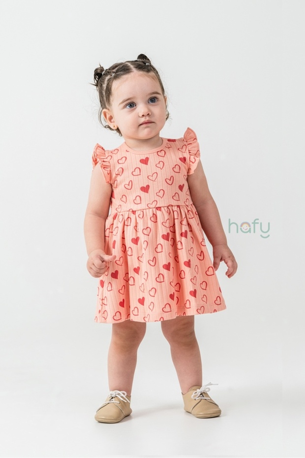 Ruffled, Heart Patterned, Summer Girl's Dress, Baby Dress