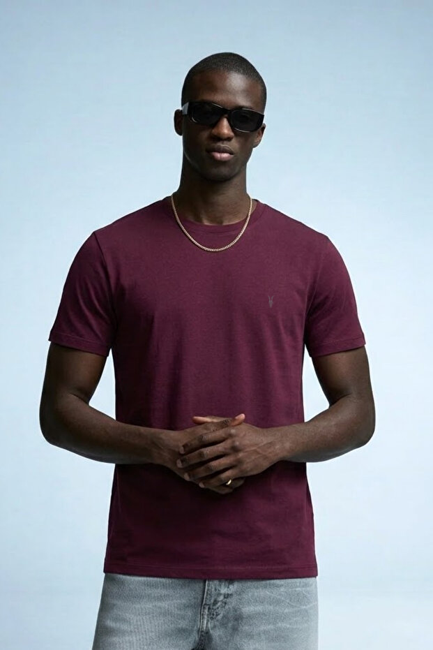 Men's Crew Neck Short Sleeve Claret Red T-Shirt