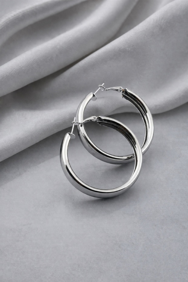 Women's Stainless Steel Silver Color Medium Size Hoop Earrings