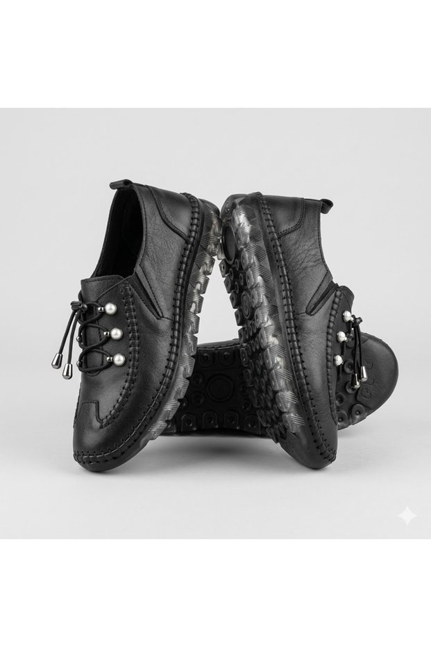 9871 Genuine Leather Inside and Out, Non-Slip Sole, Very Comfortable Daily Women's Shoes Black