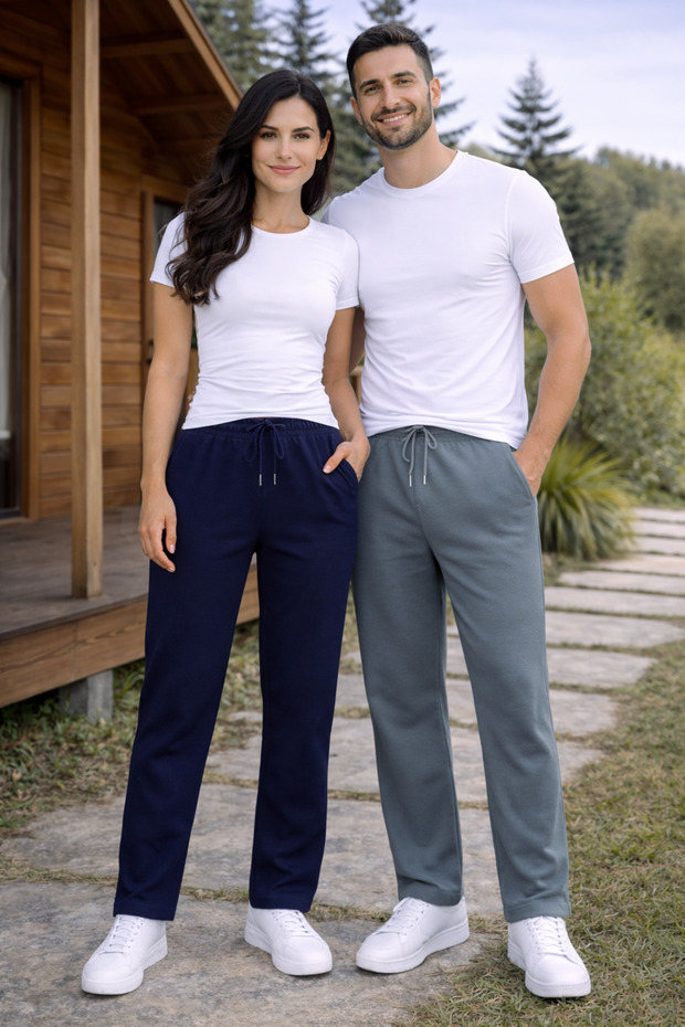 Double Set Premium Men's and Women's 2-Yarn Comfortable Fit Pocketed 2-Piece Sweatpants