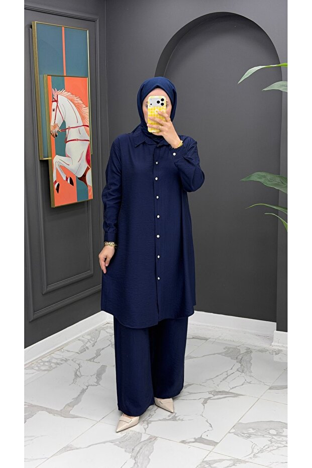 Fidan Mocha Relax Fit Double Set – Oversized Shirt & Wide-Legged Pants Hijab Set