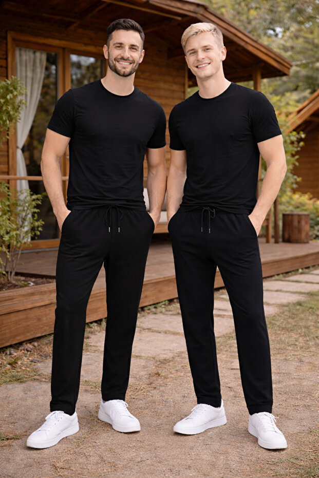 Double Set Premium Men's 2 Thread Comfortable Fit Pocketed 2-Piece Sweatpants