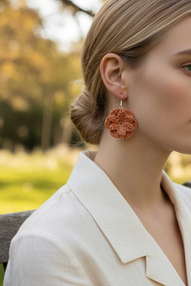 Flower Motif Knitted Earrings