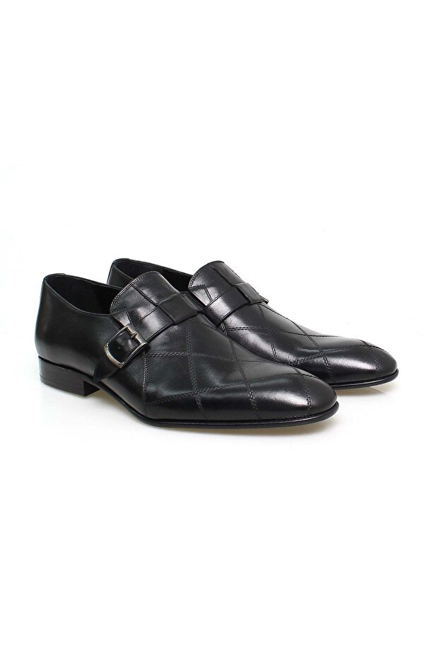 Black Color Laceless Genuine Leather Men's Shoes