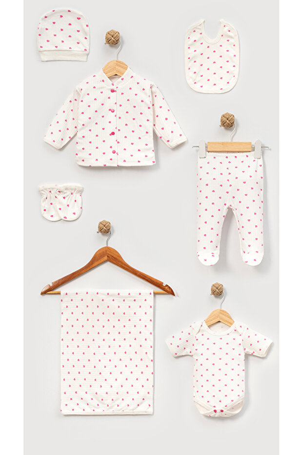 Neu Ki̇ds- Reported Heart Printed 7-Piece Hospital Release Newborn Set