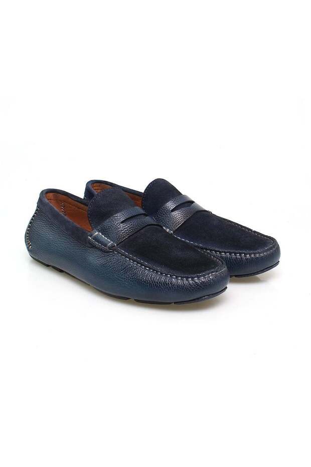 Dark Blue Color Laceless Genuine Leather Suede Men's Shoes