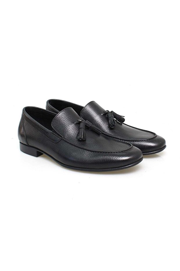 Black Color Laceless Genuine Leather Men's Shoes
