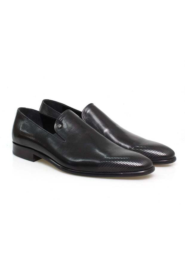 Black Color Laceless Genuine Leather Leather Sole Men's Shoes