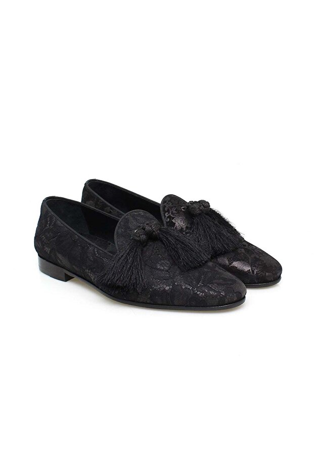 Black Color Laceless Genuine Leather Men's Shoes