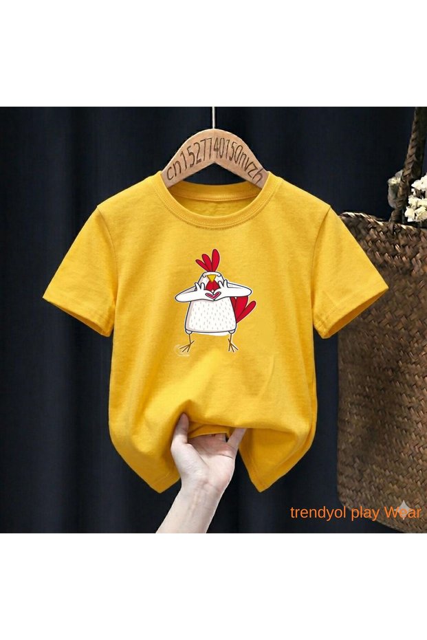 Heart Cockerel Printed 100% Children's Unisex T-Shirt 5 6 -7 8-9 10 -11 12 Years Old