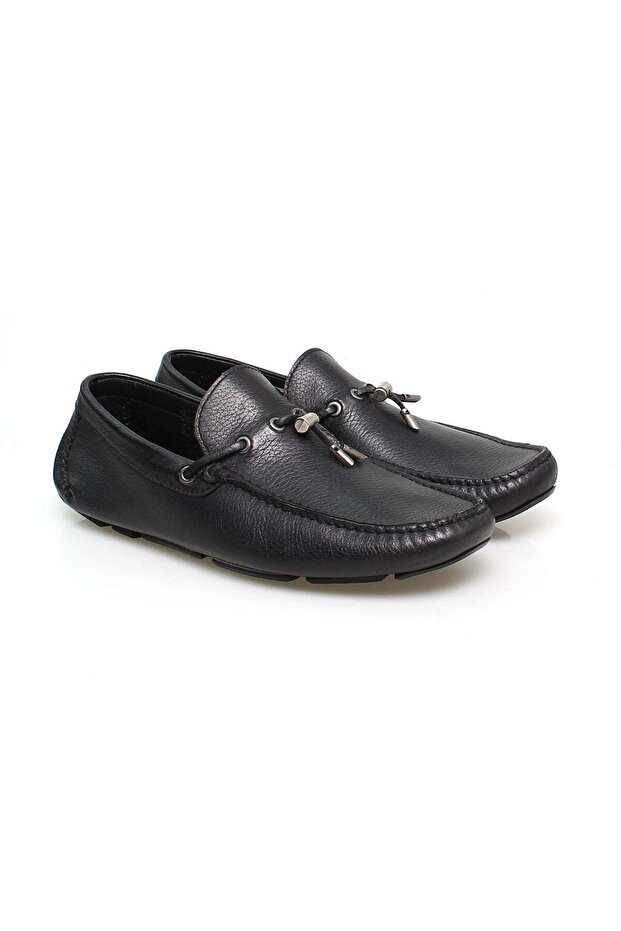 Black Color Laceless Genuine Leather Men's Shoes