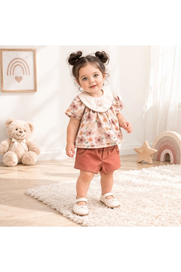 Miss Pallone 100% Cotton Baby Girl Summer Floral Patterned Shorts Set of 2