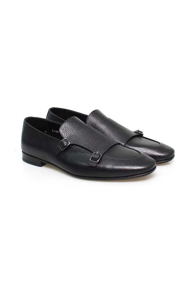 Black Color Laceless Genuine Leather Men's Shoes