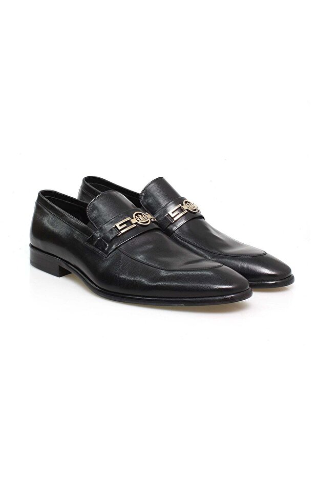 Black Color Laceless Genuine Leather Leather Sole Men's Shoes