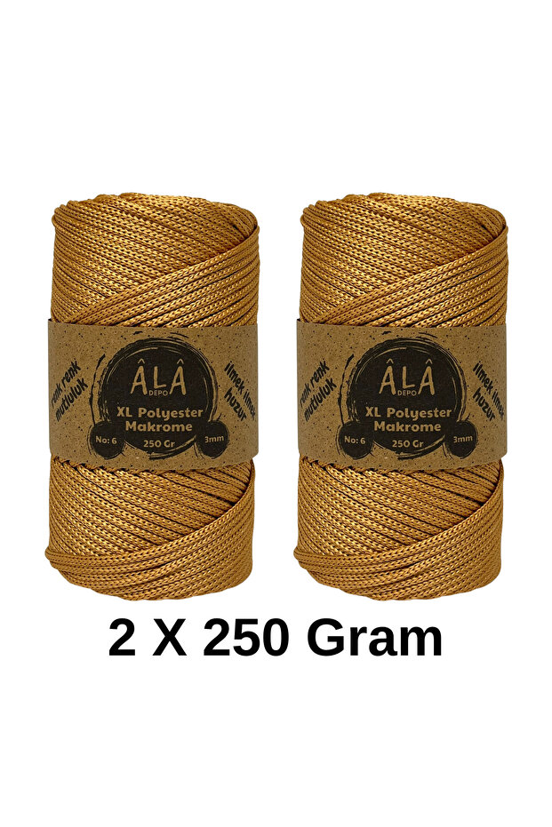 قطعتين من حبل حقيبة البوليستر XL مكراميه رقم: 6 (سميك) 2x250 جرام (إجمالي 500 جرام)