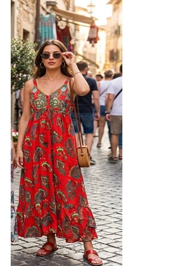 Authentic Standard Size Dress with Embroidery, 100% Cotton, Gold Foil, Imported Lining, Suitable for Sizes 36-44.