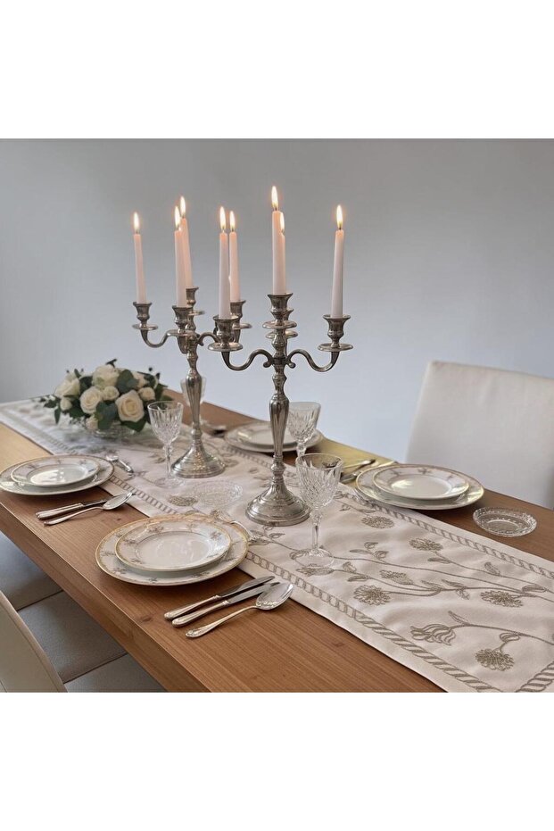 Table Runner Lilac Color Floral Embroidered Runnur Single Runner Dowry Goods