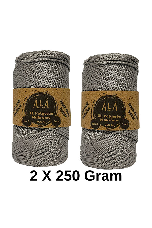 قطعتين من حبل حقيبة البوليستر XL مكراميه رقم: 6 (سميك) 2x250 جرام (إجمالي 500 جرام)