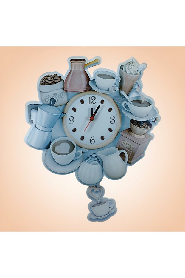 Coffee Time Wall Clock with Pendulum - 1