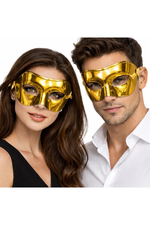 Metalized Shiny Party Mask Gold Gold Color 16X7 cm