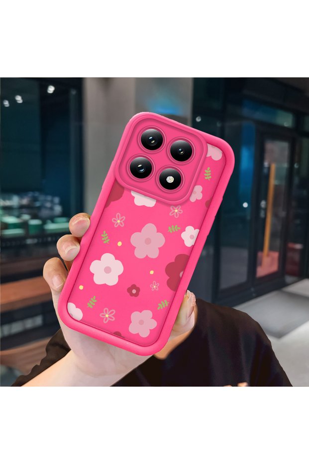 Xiaomi Mi 14t Pro Compatible Pink Red Silicone Case Shockproof Camera Protection