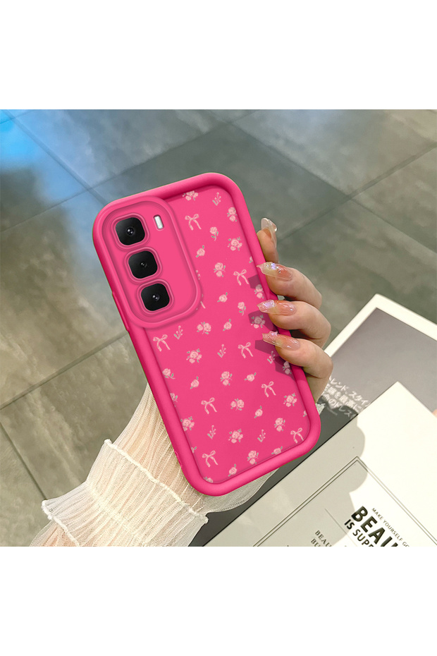 Infinix Hot 60 Uyumlu Pembe Kırmızı Silikon Kılıf Darbeye Dayanıklı Kamera Koruma - 3