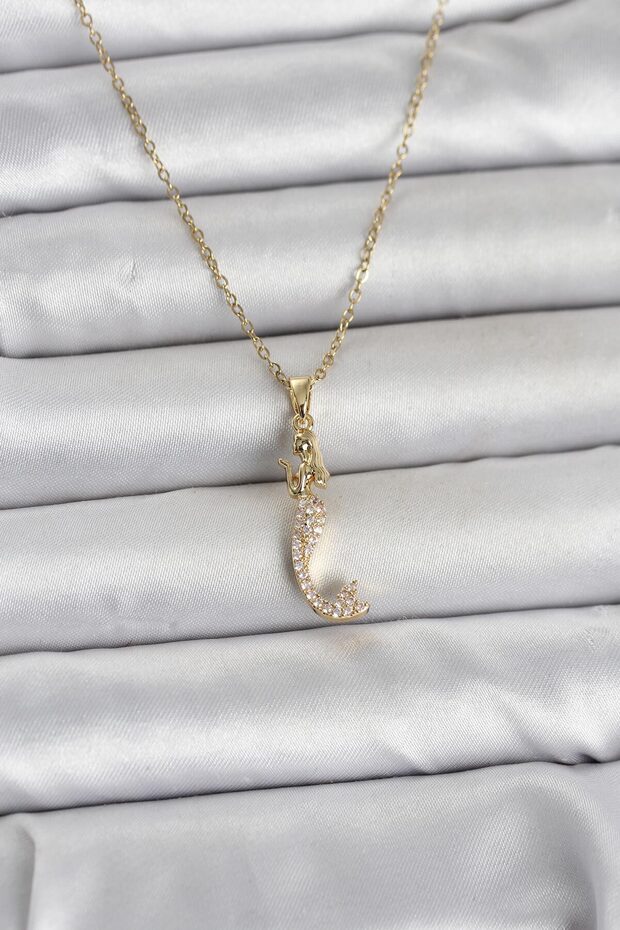 Stylish 316L Steel Chain Gold Color Zircon Stone Mermaid Model Women's Necklace Teachers Mothers Lover
