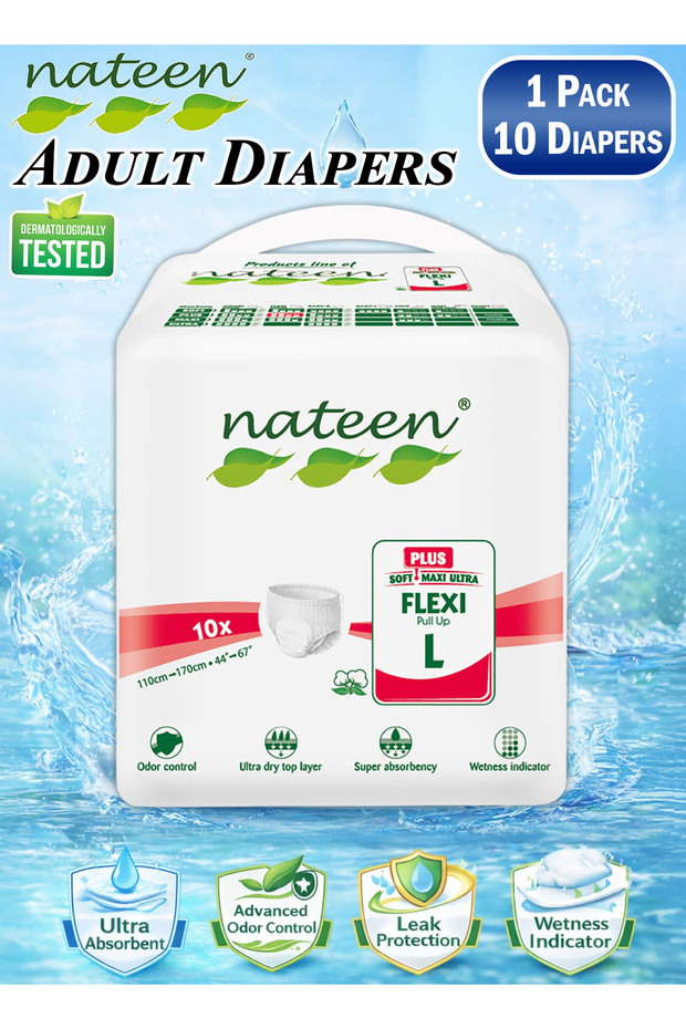 10 Count 1 Pack Flexi Plus Adult Diapers Pants Pull Up Incontinence Underwear for Men & Women