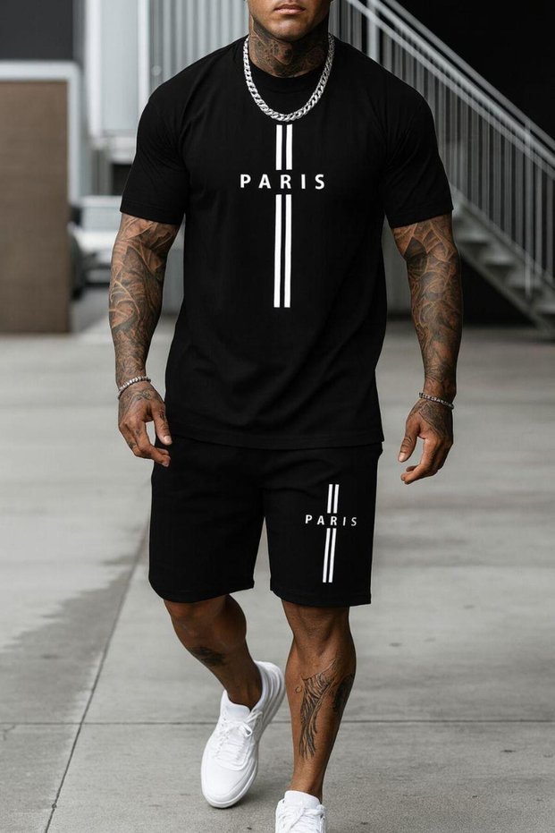 Men's Vertical Paris Shorts T-Shirt Set