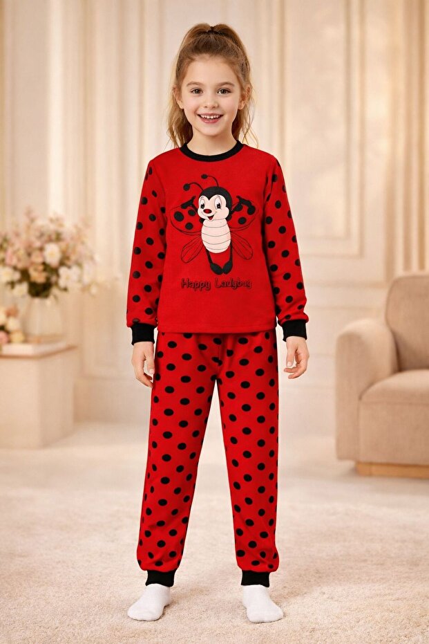 Mine Trend Ladybug Printed Girls' Pajama Set 4 Years-5 Years-6 Years