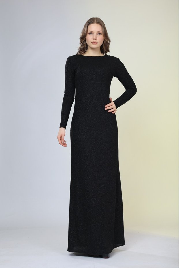 Women's Long Dress, Round Neck, Back Zipper, Long Sleeve, Lined Stylish Evening Dress