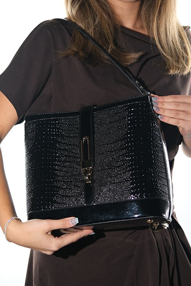 5945 Black Patent Leather Print Women's Shoulder Bag