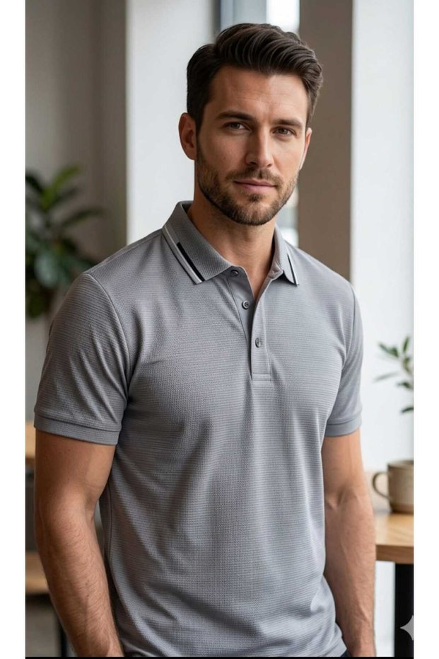New Season Slim Fit Polo Collar Men's Sports T-Shirt with Sleeve and Collar Details