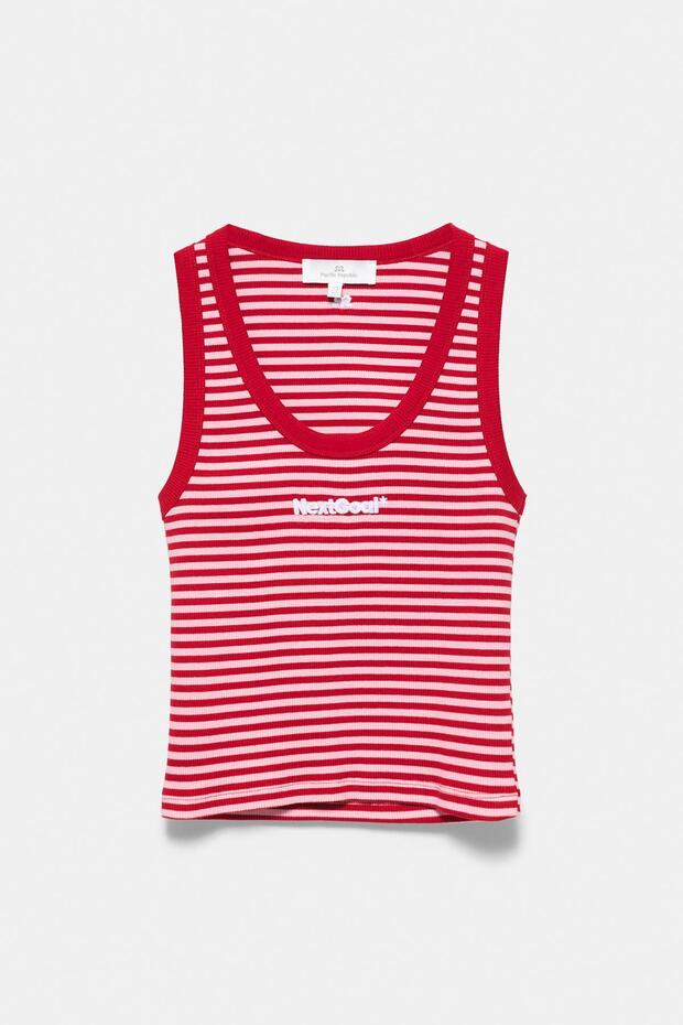 İşlemeli çizgili tank top - 6