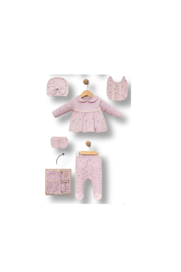 Flower Embroidered Baby Girl Hospital Release Set of 5