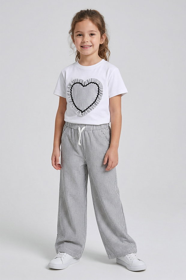 Girl's Striped Woven Comfortable Fit Pants with Elastic Waist