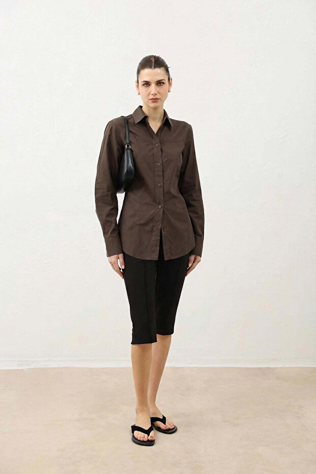 Coffee Padded Poplin Women's Shirt