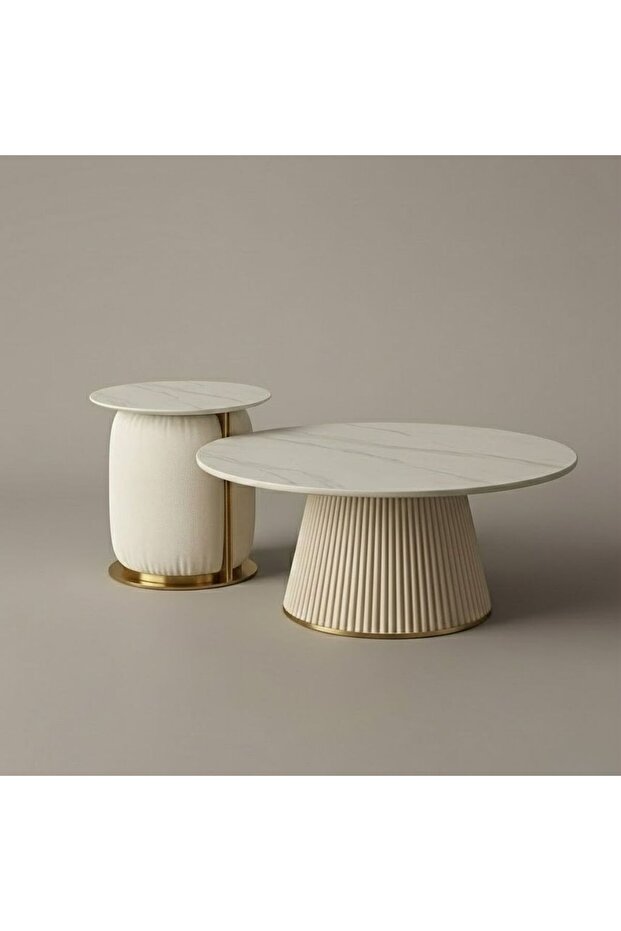 Rebiya Elegant Fluted & Marble Nesting Coffee Tables Coffee Table